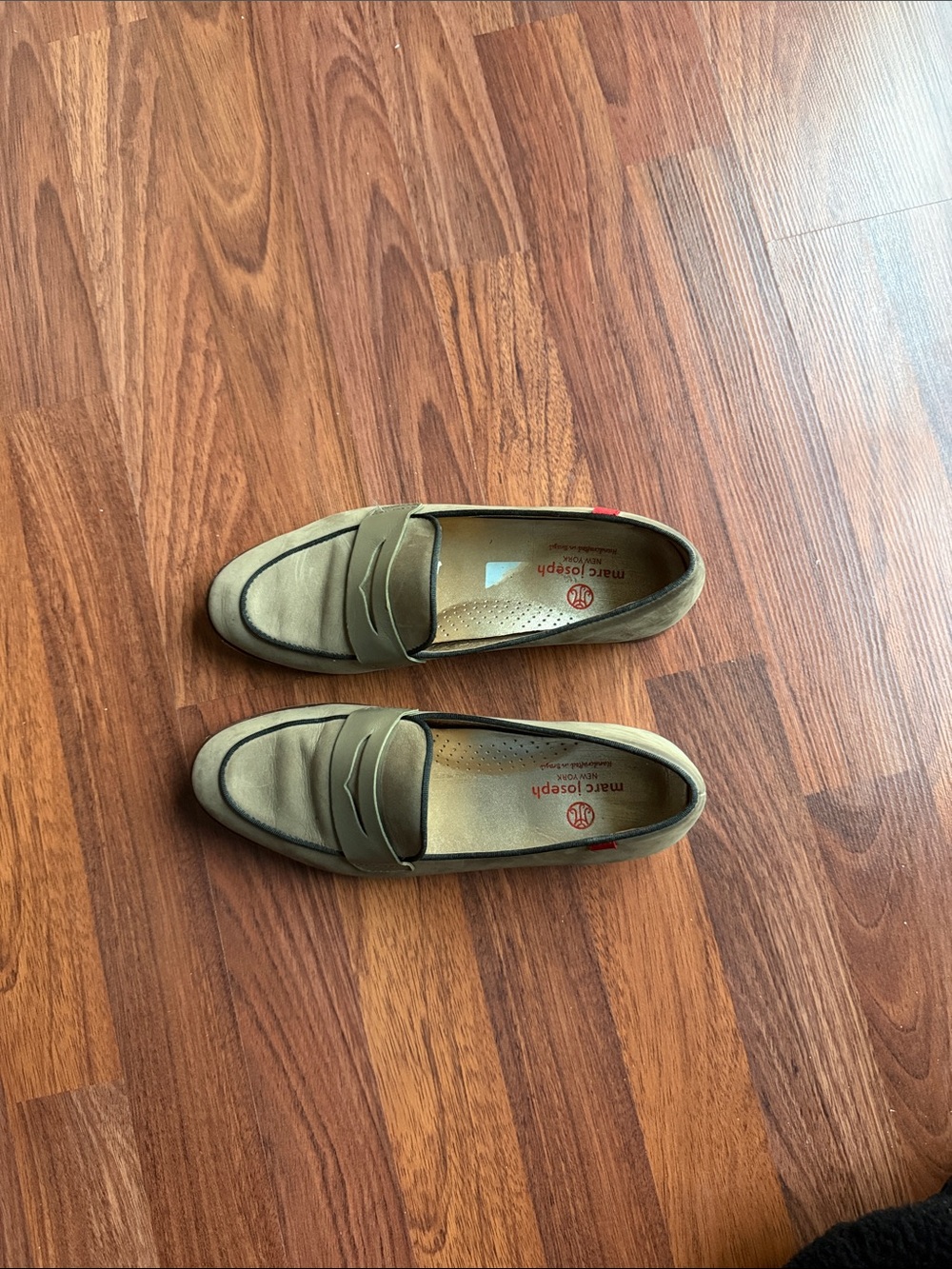Marc Joseph Olive Green Suede Penny Loafers